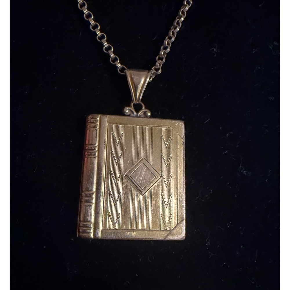 Art Deco Gold Filled Book Locket Necklace